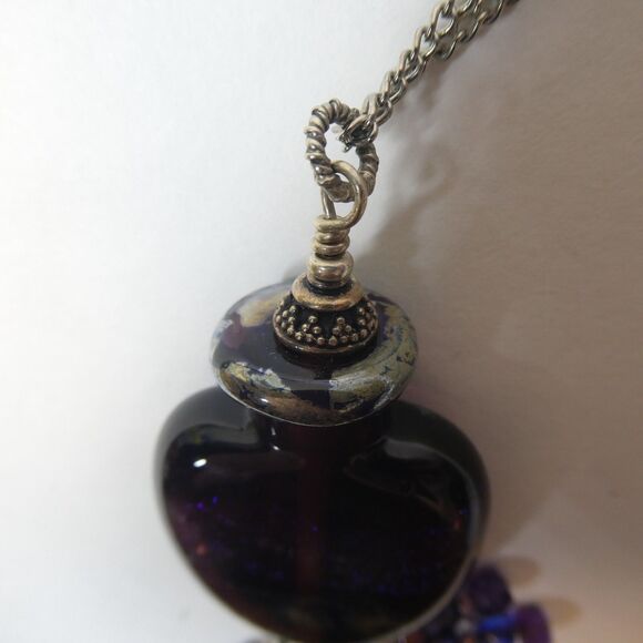 Handmade Pendant Glass w/Beaded Fringe Vintage Blue Purple - Picture 6 of 10